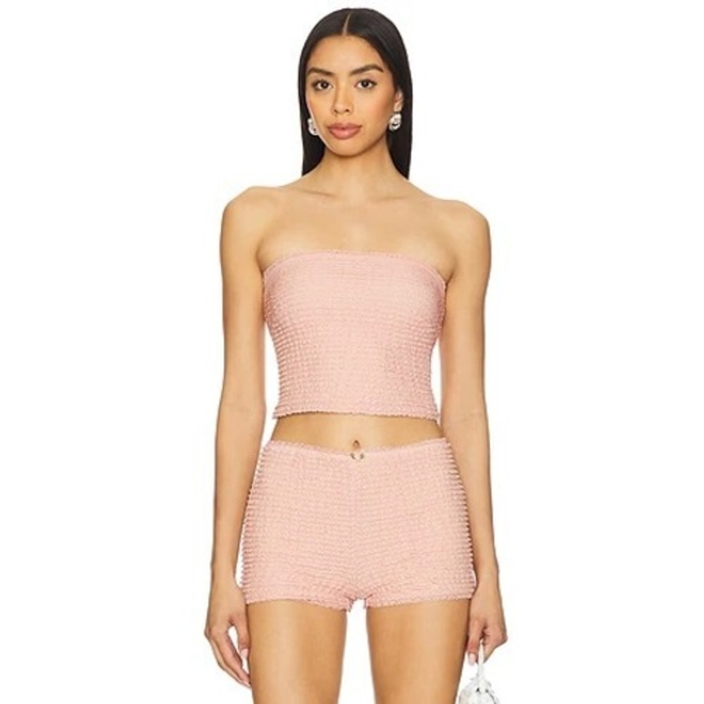 Show Me Your Mumu Nicki Tube Top & Niki Shorts Set Pink Textured L